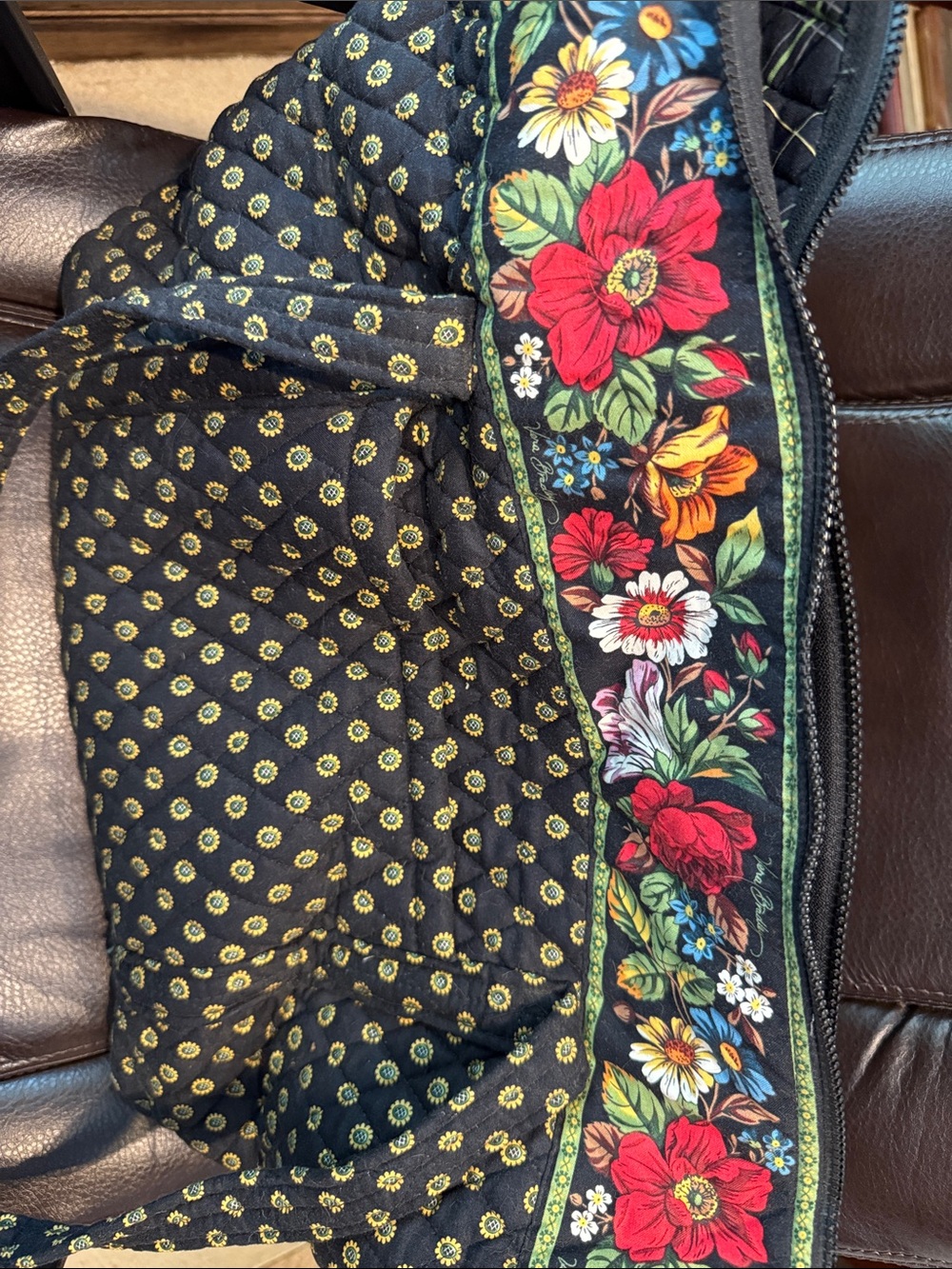 Vera Bradley Black Quilted duffle bag with Vibrant Floral Trim